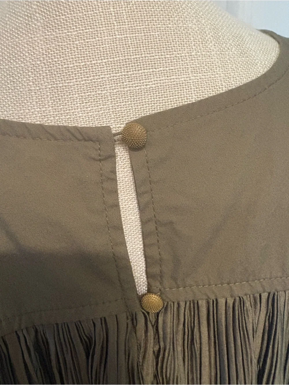 Anthropologie Olive Green Pleated Sleeveless Tunic